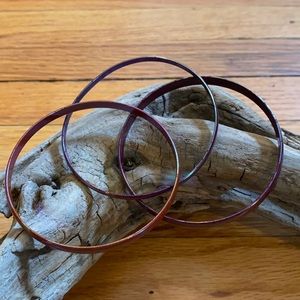 Set of 3 Metal Bangle Bracelets, Iridescent Purple, Vintage